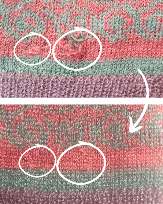 【セーターの修理事例】新しい毛糸を使用した場合